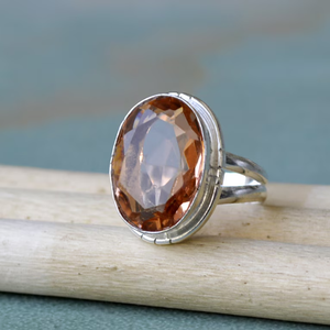 Morganite de pêche taille ovale en argent sterling 925 novembre pierre de naissance délicate bague de déclaration cadeau pour sa bague de pierres précieuses - Product Image 2