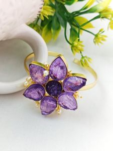 Améthyste Quartz Gemstones Bangle Faceted Purple Teardrop Amethyst bangle, Synthetic Amethyst Quartz - Product Image 3