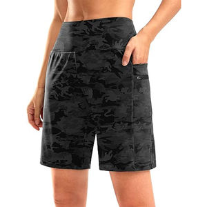 Bermuda athlétique taille haute pour femmes 9 ''longueur au genou respirant Gym Yoga entraînement Shorts poches zippées pour l'entraînement - Product Image 2