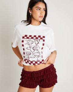 Camiseta de Verano para Mujer, Ecológica, de Algodón/Poliéster, Manga Corta, Cuello Redondo Acanalado, Estampado Gráfico en la Parte Delantera, Corte Holgado - Product Image 5