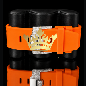 Reloj de Lujo para Hombre con Correa de Caucho Naranja, Moissanita y Diamantes, Esfera con Números Arábigos, Reloj Deportivo con Diamantes Incrustados - Product Image 3