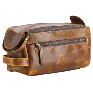 Sac de kit de rasage en cuir véritable de qualité supérieure pour hommes Design de logo personnalisé et technique imprimée de couleur unie Sac de kit de rasage pour hommes - Product Image 6