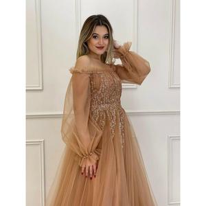 Stelle da donna collo a barca paillettes con paillettes ricamato manica lunga Fn6964 6964
