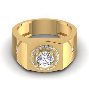 1.30Ct VVS Moissanite <b>Iced</b> Out Yellow Gold Hip Hop Round Cut Diamond Anniversary <b>Ring</b> for Men's 925 Sterling Silver - Product Image 5