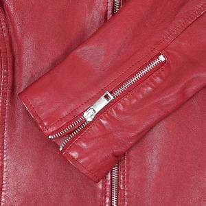 Veste de moto sans col en cuir véritable nappa de peau de mouton souple pour femme, rouge, coupe slim, manches longues, style urbain, été - Product Image 2