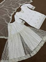Élégant ensemble Sharara Bollywood pour femme, séchage rapide, en tissu filet doux, haut brodé fantaisie avec détails en sequins, Anthracite