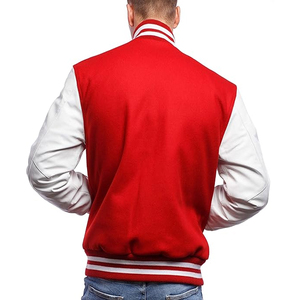 Veste universitaire vintage avec logo personnalisé, manches en cuir de couleur unie et col montant, broderie en chenille pour le printemps - Product Image 4