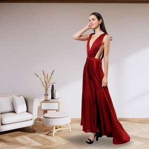Vestido de noche de satén rojo con cuello en V profundo para mujer, hasta el suelo para evento Formal vestido elegante, vestido lujoso con lados abiertos para fiestas - Product Image 3