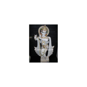 Statue de Lord Krishna en marbre blanc, finition soignée et polie, en position debout, pour la décoration de la maison et des temples. - Product Image 1
