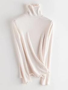 Camiseta de Cuello Alto para Mujer, Otoño Invierno 2024, 100% Algodón Jersey, Mezcla de Seda Real, Mangas Largas, Básica, Lisa, para Usar como Capa Inferior - Product Image 4