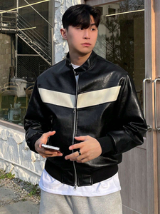 Cuir Véritable Peau de Mouton Aniline Fermeture Éclair Gatsby Noir Hommes Biker Veste en Cuir avec Poches Intérieures Extérieures Vestes en Cuir - Product Image 3