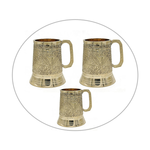 Luxury Engraved Metal Goblet Mug with Handle | Antique Textured Finish <b>Cup</b> Elegant Decorative Drinkware <b>for</b> Home Party Gift - Product Image 1