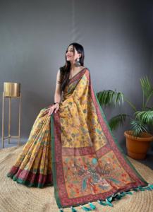 Magnifique saree Kalamkari imprimé en coton Malai Saree traditionnel indien ethnique pour vêtements décontractés et de fête de grossiste - Product Image 4