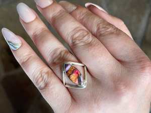 Fabriqué à la main naturel rose Dahlia Turquoise bague en pierres précieuses élégant en argent Sterling cadeau de mariage déclaration bijoux - Product Image 4