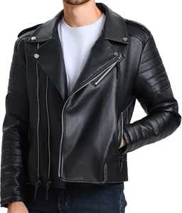 Veste en cuir classique pour homme, vestes de motard en cuir PU, style élégant, fermeture éclair asymétrique, qualité supérieure - Product Image 3