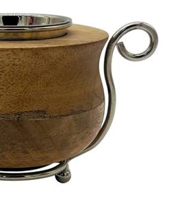 Brûleur d'encens en bois avec insert en métal, brûleur de bougie décoratif avec poignées en acier inoxydable, décoration pour la maison et la table pour le Golfe - Product Image 4