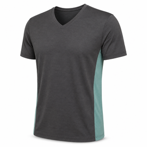 Wholesale Charcoal V Neck T Shirt with Mint Side Panels Custom Mens Cotton Short Sleeve Casual Wear - Product Image 2