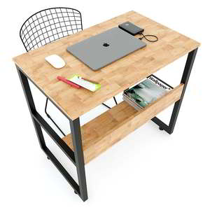Mesa Minimalista SIBA 80x50x75(cm) con Estructura de Hierro y Estante para Libros FD68039, Mesa para Computadora Portátil y de Escritorio para Dormitorio u Hotel - Product Image 4