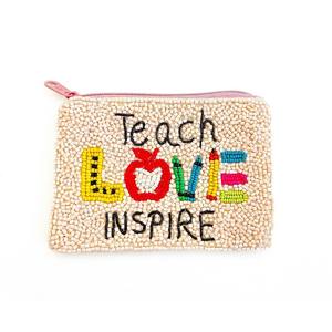 Custom <b>Pink</b> Hand Embroidery Zipper Wallet Trendy Heart Shaped Beaded Coin Pouch Sequin Mini Clutch MOM Letter Purse <b>Gift</b> for - Product Image 3