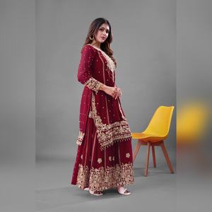 Trendy arrival multi color georgette salwar kameez plazzo set featuring resham work <b>detail</b> and fancy dupatta 2025 collection - Product Image 4