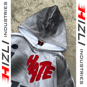 Sweat-shirt à capuche oversize pour homme, imprimé DTG, brodé, streetwear, design délavé noir, logo frontal, poche, en molleton bouclette, hiver - Product Image 3
