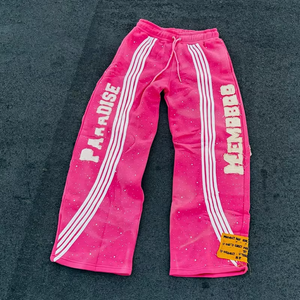 Ensemble survêtement et sweat-shirt à capuche personnalisé avec broderie de lettres en strass délavé à l'acide, épaules tombantes, fermeture éclair intégrale en métal, deux pièces - Product Image 5