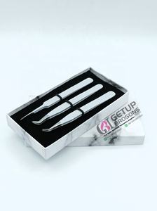 Pince à cils professionnelle en acier inoxydable, nouvelle version russe, à poudre blanche, antistatique, à dents, 45 degrés, pour volume, vente en gros - Product Image 4