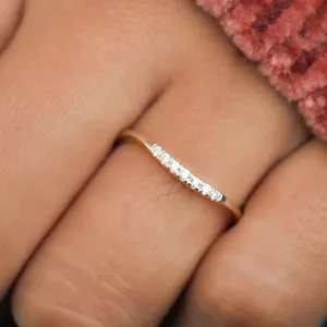 Women's Curved Wedding Band with Pave Set Round Diamond Rings 14KT Solid Gold 3.00 CT - Product Image 4