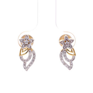 Boucles d'oreilles créoles de luxe bicolores à motif floral étoile en laiton argenté avec feuille pavé pour mariage féminin - Product Image 1