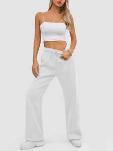 กางเกงวอร์มขาบานสำหรับผู้หญิงผ้าคอตตอนเนื้อนุ่มระบายอากาศได้ดีผ้าคอตตอน100% ขากว้างตรงราบสำหรับฤดูหนาว - Product Image 2