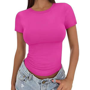 T-shirts en toile Bella Slim Fit pour femmes Tops courts à manches courtes avec logo personnalisé pour femmes T-shirt classique côtelé Slim Fit - Product Image 1