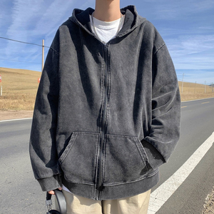 Custom Heavyweight Vintage Acid Wash <b>Pullover</b> <b>Men</b> Oversized Zip Fleece Hoodie Distressed Pocket 100% Cotton Breathable Quick Dry - Product Image 5