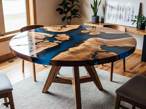 Table à manger en bois d'acacia en résine artisanale moderne de luxe, table de salon imperméable pour mariage, retraite, Diwali, condoléances - Product Image 5