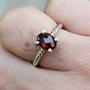 <b>Garnet</b> <b>Ring</b>, 925 Sterling Silver Handmade Oval Gemstone Boho Jewelry - Product Image 3
