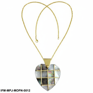 Collier en nacre en forme de cœur avec superposition en treillis doré, pendentif en coquille de nacre noire, bijoux en forme de cœur irisé, cadeau romantique pour elle - Product Image 1