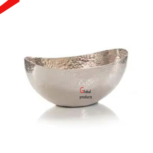Cuenco decorativo para servir arroz y ensalada de comida de diseño martillado con acabado plateado para restaurante y bar de hotel - Product Image 1