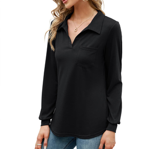 Polo de Mujer con Bloques de Color, Manga Larga, Rayas Negras, Rojas y Blancas, Corte Regular, Alto Rendimiento, Transpirable - Product Image 5
