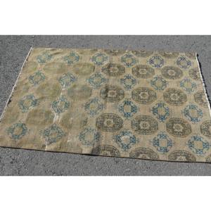 Alfombra clásica de lana azul Beige de 3,6x5,7 pies, diseño de retazos rectangular turco hecho a mano para sala de estar, dormitorio con respaldo de látex - Product Image 3