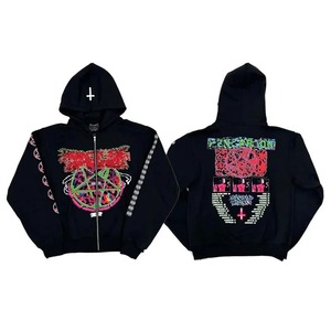 Retro moda Zip Up Hoodie estampado patrón Sudadera con capucha Y2k gótico calle ropa hombres y mujeres suelta Casual ropa deportiva K Pop ropa - Product Image 1