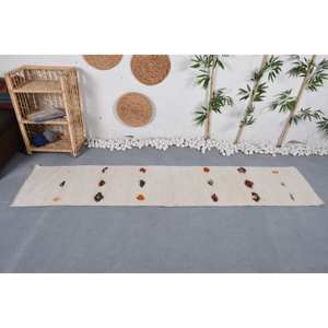 Alfombra de látex de lana blanca moderna Vintage de 1,8x7,9 pies, retales geométricos para decoraciones de sala de estar, estilo rectangular para pasillo Tabriz - Product Image 1