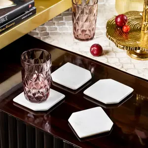 Ensemble de sous-verres en marbre blanc élégant | Sous-verres ronds en pierre pour la maison, la table à manger et la décoration de bureau | Fourniture en vrac en gros OEM - Product Image 1