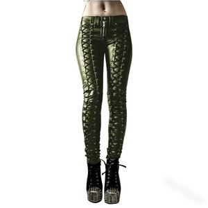 Pantalon en cuir PU gothique pour femme, taille haute, coupe skinny, longueur intégrale, avec rivets décoratifs, fermeture éclair, couleur unie, style hiver - Product Image 5