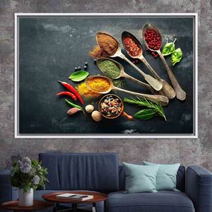 Spices Canvas Print: Modern Kitchen Wall Decor, Tempered Glass Art,WHITE <b>FRAMED</b> CANVAS - Product Image 1