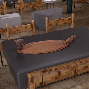 Plateau de bateau à sushi en bois, plateau de service à sushi en bois massif, présentoir de sushi de restaurant de style japonais pour la présentation des aliments - Product Image 3