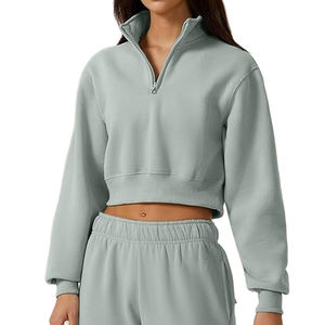 Top corto suelto para mujer Sudadera con capucha 100% algodón de manga larga estilo callejero para otoño invierno con logotipo frontal - Product Image 5