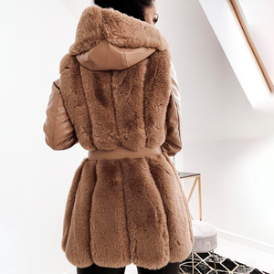 Women's Plus Size 5XL Winter Coat Black Fur Down Coats with Zipper Closure and Woven Belt Long Clothing - Product Image 3