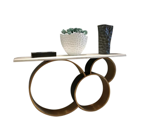 โต๊ะคอนโซลเฟอร์นิเจอร์พร้อมหินอ่อนสีขาวหรูหราโต๊ะกาแฟสีทองสำหรับบ้านวิลล่าทางเดินทางเข้า - Product Image 3