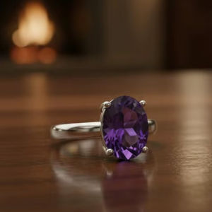 แหวนเงินแท้ 925 รูปไข่ประดับอเมทิสต์ งานแฮนด์เมด ดีไซน์มินิมอล สำหรับงานหมั้น งานแต่งงาน ของขวัญคริสเตียน ประดับเพชรแบบหนามเตย เหมาะสำหรับเดือนกุมภาพันธ์ - Product Image 6