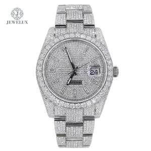 Montre automatique de luxe élégante à deux tons entièrement sertie de diamants Mouvement à quartz Bracelet en acier inoxydable Cadran en verre analogique Hip Hop - Product Image 1