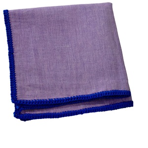 Pañuelo de bolsillo con borde de punto artesanal y diseño exclusivo, morado, de algodón y lino, para traje de blazer de comedor - Product Image 2